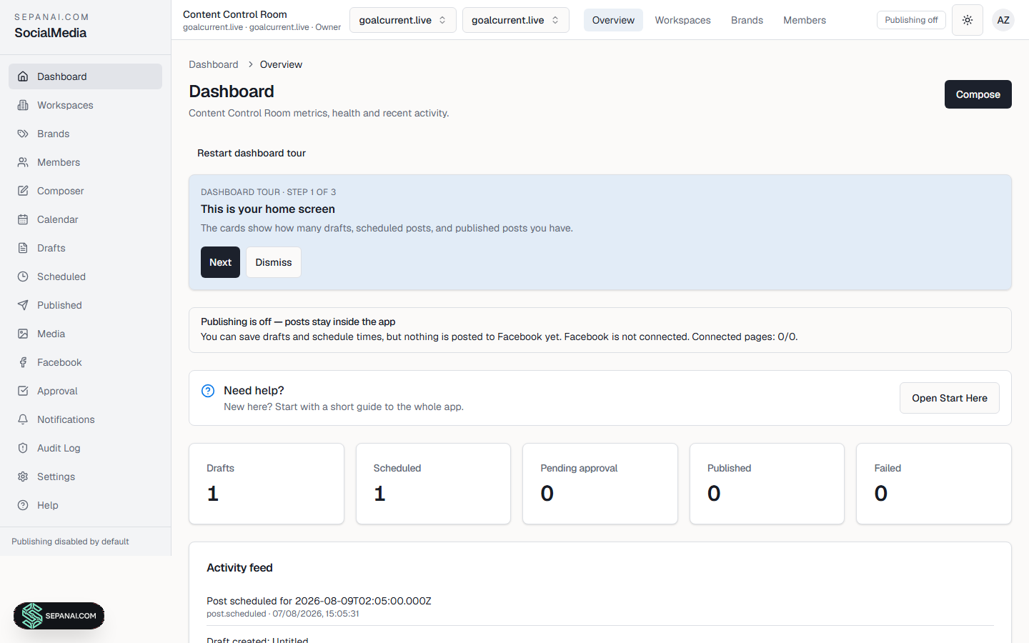 SocialMedia by SEPANAI.COM dashboard